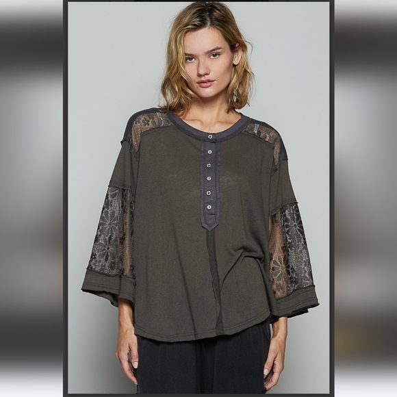 #679 POL Relaxed Fit Top Cotton Jersey Lace Mix - Picture 2 of 5